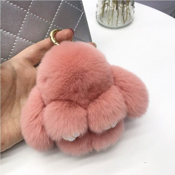 Real Rabbit hair pompom keychain - KC032 Dusty rose - Picture 1 of 6